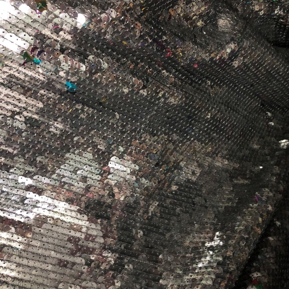 1 yd 8mm Overlapping Rainbow/Silver Reversible Sequins~Black Mesh Costume Fabric - Picture 4 of 4